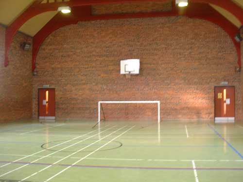 School gym interior looking towards entrance