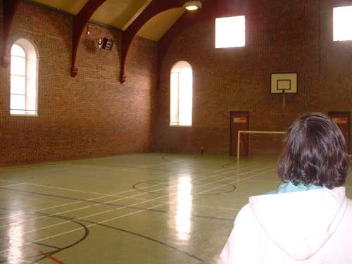 School gym looking towards College Street end